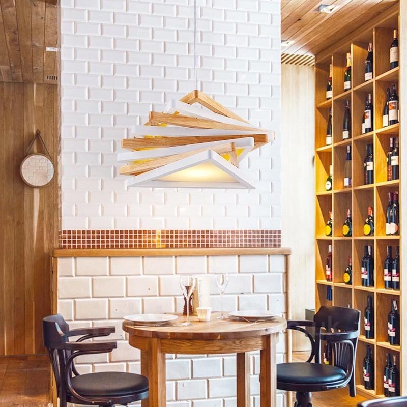 1 灯木製モダンコンテンポラリーペンダントライト、木製シェード付き