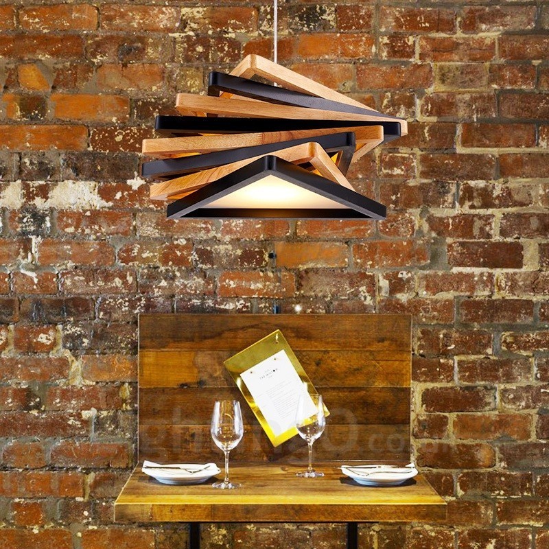 1 灯木製モダンコンテンポラリーペンダントライト、木製シェード付き