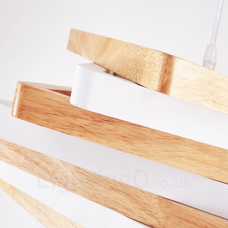 1 灯木製モダンコンテンポラリーペンダントライト、木製シェード付き