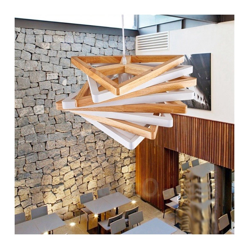 1 灯木製モダンコンテンポラリーペンダントライト、木製シェード付き