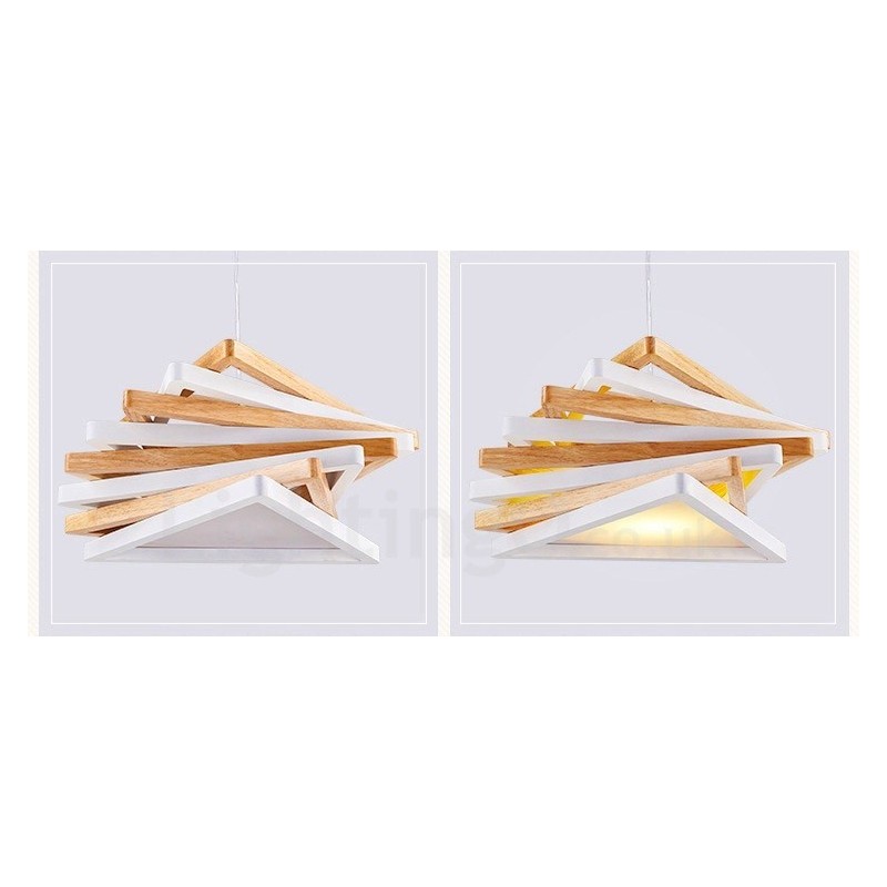 1 灯木製モダンコンテンポラリーペンダントライト、木製シェード付き