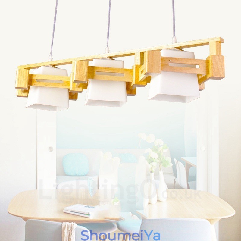 3 ライト 木製 モダン コンテンポラリー 北欧スタイル ペンダント ライト ファブリック シェード付き