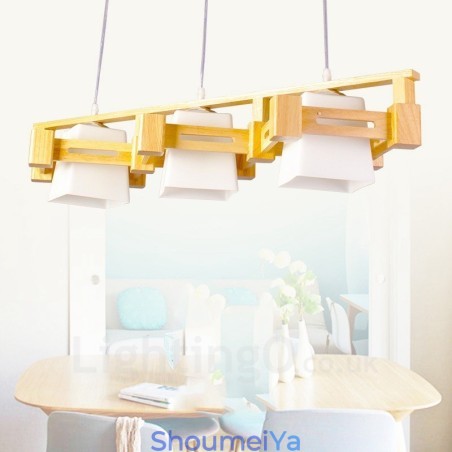 3 ライト 木製 モダン コンテンポラリー 北欧スタイル ペンダント ライト ファブリック シェード付き