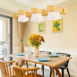 3 ライト 木製 モダン コンテンポラリー 北欧スタイル ペンダント ライト ファブリック シェード付き