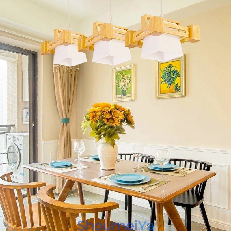 3 ライト 木製 モダン コンテンポラリー 北欧スタイル ペンダント ライト ファブリック シェード付き