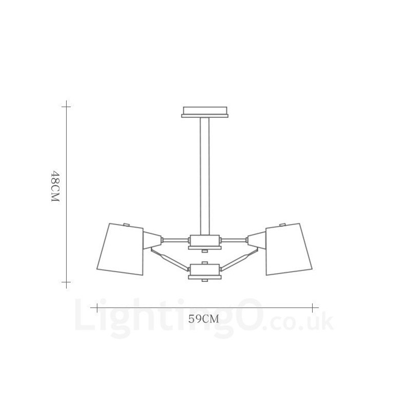 4 灯木製モダンコンテンポラリー北欧スタイルペンダントライト、鉄製シェード付き