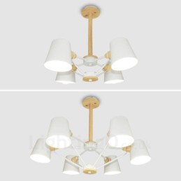 4 灯木製モダンコンテンポラリー北欧スタイルペンダントライト、鉄製シェード付き