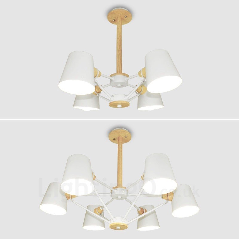 4 灯木製モダンコンテンポラリー北欧スタイルペンダントライト、鉄製シェード付き