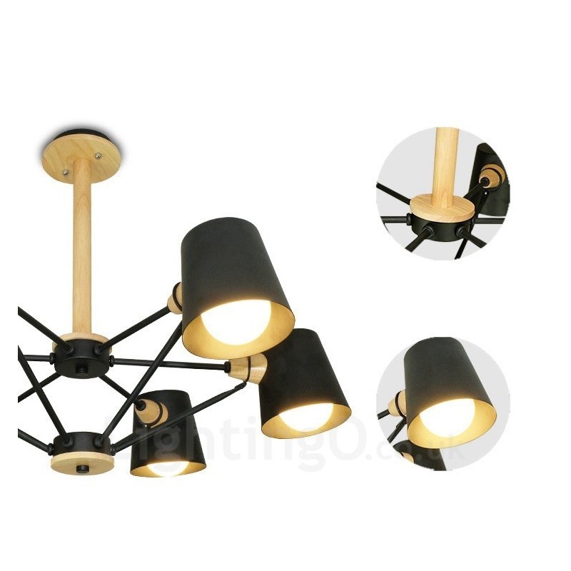 6 ライト 木製 モダン コンテンポラリー 北欧スタイル ペンダント ライト アイアン シェード付き