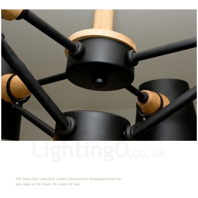 6 ライト 木製 モダン コンテンポラリー 北欧スタイル ペンダント ライト アイアン シェード付き