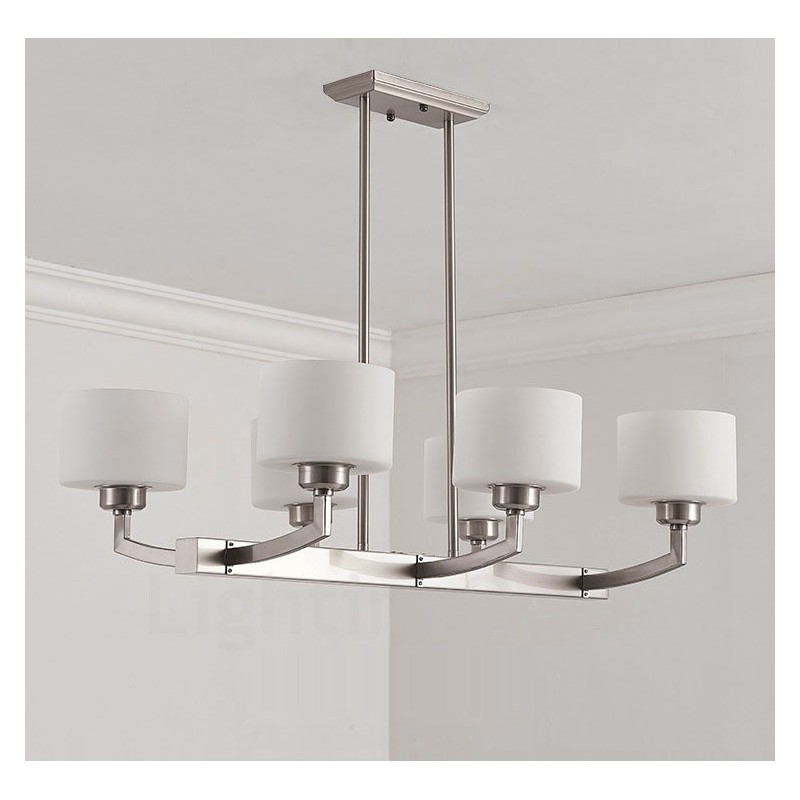 6 ライト モダン クローム ペンダント ライト 屋内 シャンデリア ホーム 吊り下げ照明 ランプ 器具 ガラス シェード付き