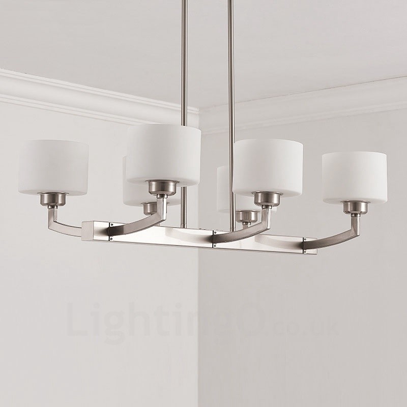 6 ライト モダン クローム ペンダント ライト 屋内 シャンデリア ホーム 吊り下げ照明 ランプ 器具 ガラス シェード付き