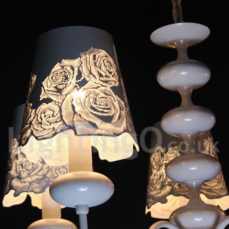 5 ライト モダン コンテンポラリー 中空 ホワイト キャンドル スタイル シャンデリア