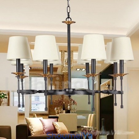 8 ライト ラスティック ブラック レトロ キャンドル スタイル シャンデリア