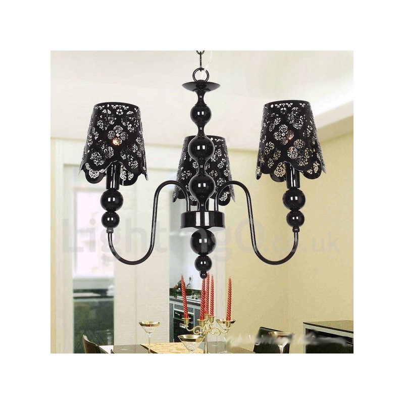 3 ライト モダン コンテンポラリー 中空 ブラック キャンドル スタイル シャンデリア