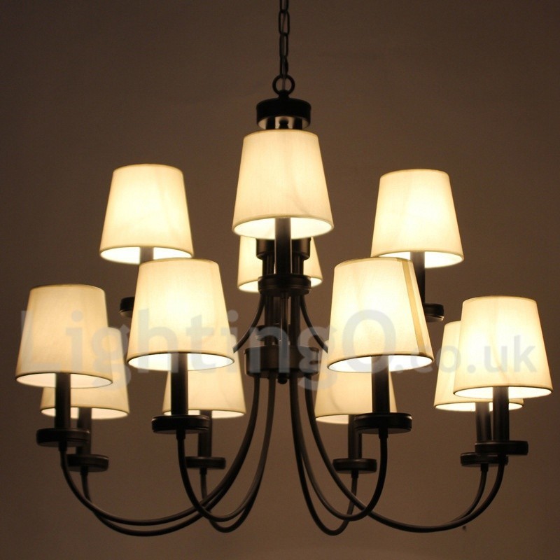 12 ライト レトロ コンテンポラリー 2 段 ブラック キャンドル スタイル シャンデリア