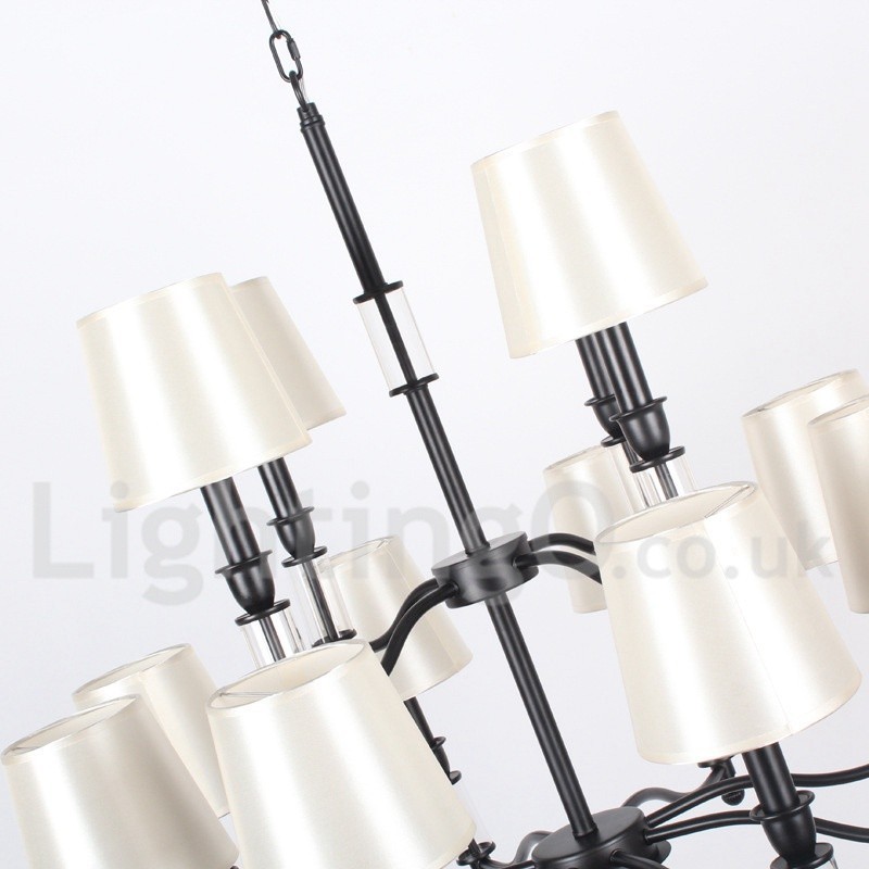 12 ライト ブラック 2 段 大型シャンデリア レトロ コンテンポラリー キャンドル スタイル シャンデリア