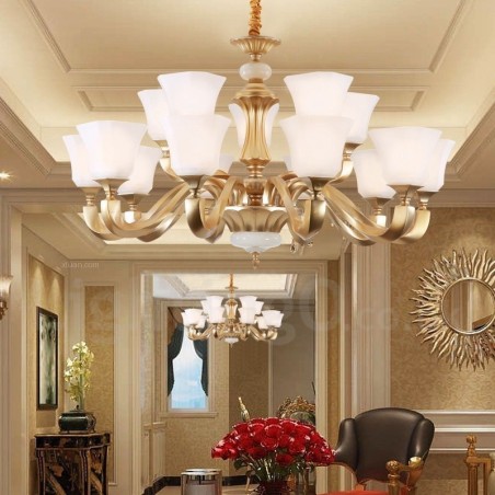 15 ライト レトロ トラディショナル 素朴なシャンデリア ガラスシェード付き