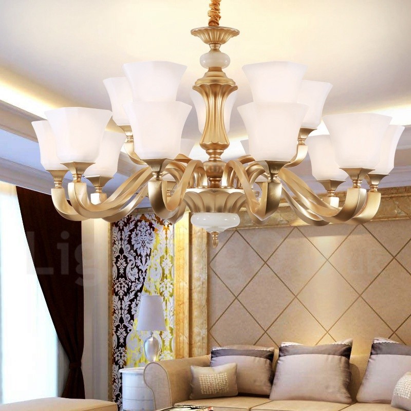 15 ライト レトロ トラディショナル 素朴なシャンデリア ガラスシェード付き