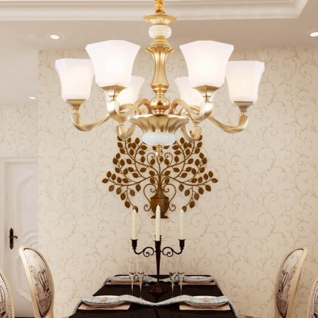 6 ライト レトロ トラディショナル 素朴なシャンデリア ガラスシェード付き