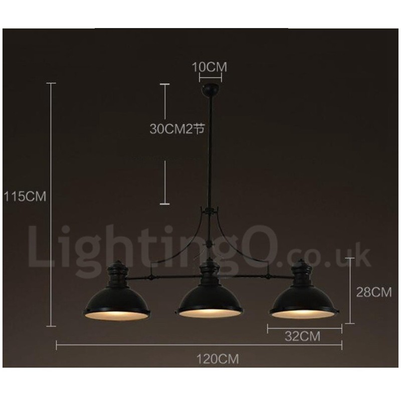 3 ライト レトロ ラスティック スチール ペンダント ライト スチール シェード付き
