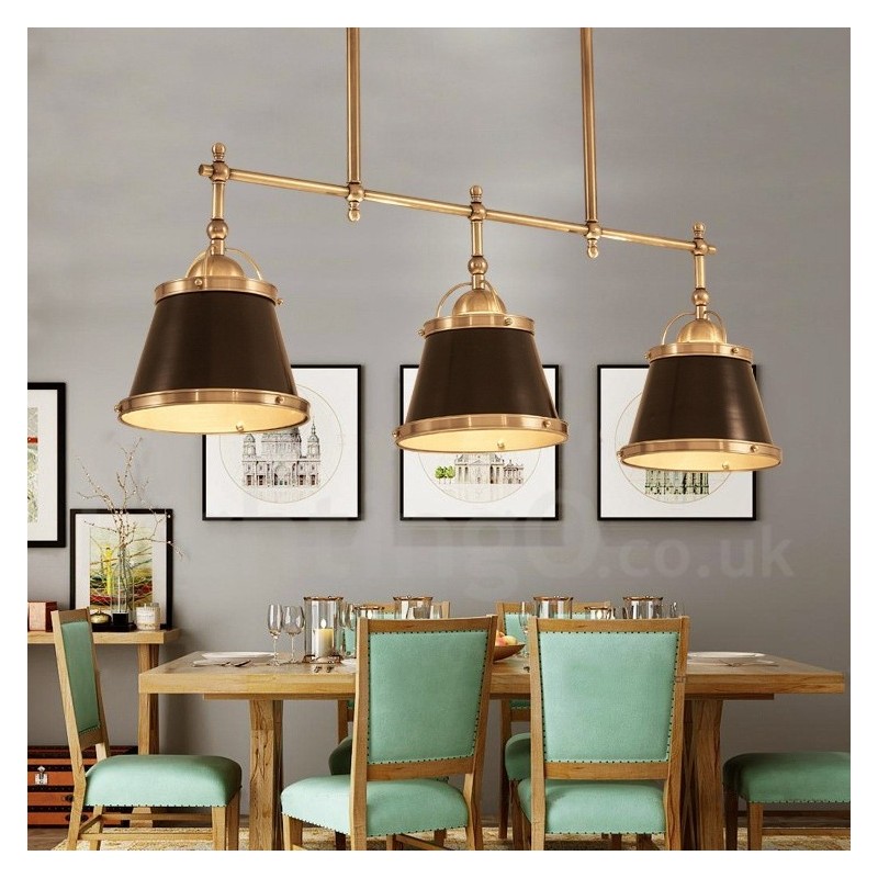 3 ライト レトロ 素朴 高級 真鍮 ペンダント ライト 真鍮 シェード付き