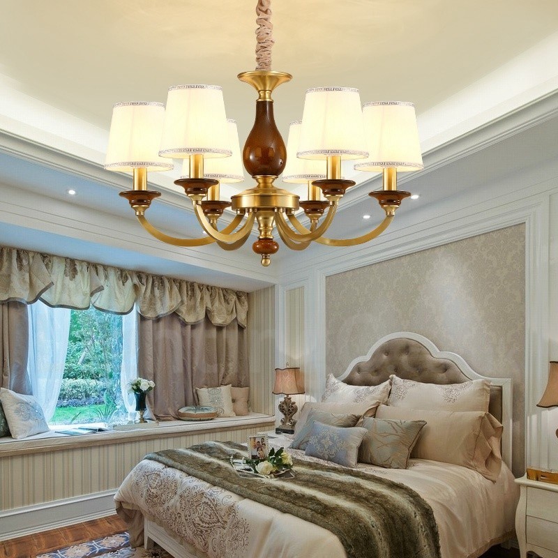 6 ライト レトロ 素朴 高級 真鍮 ペンダント ランプ シャンデリア ガラス シェード付き