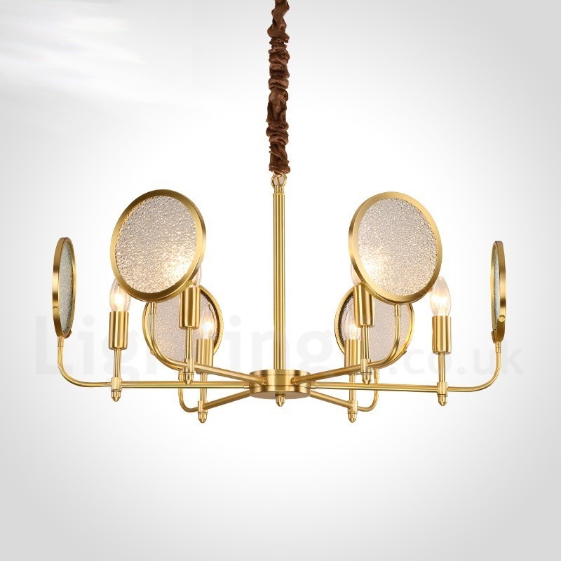 6 ライト レトロ 素朴 高級 真鍮 ペンダント ランプ シャンデリア ガラス シェード付き