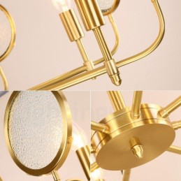 6 ライト レトロ 素朴 高級 真鍮 ペンダント ランプ シャンデリア ガラス シェード付き