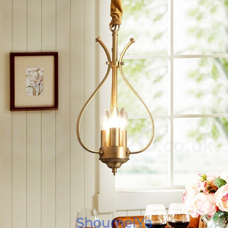 4 ライト レトロ 素朴 高級 真鍮 ペンダント ランプ シャンデリア