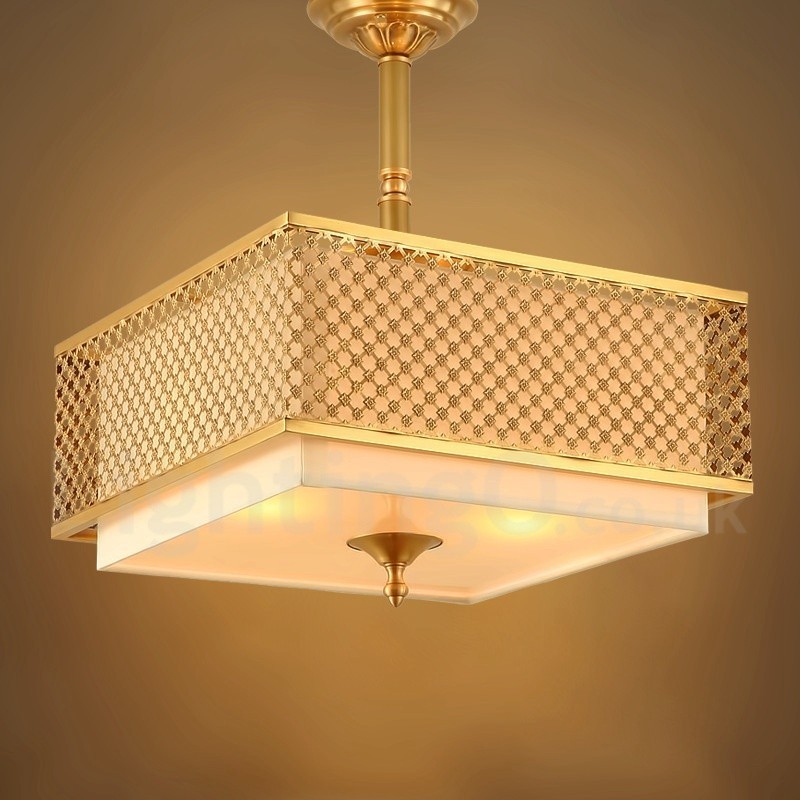 4 ライト レトロ 素朴 高級 真鍮 ペンダント ランプ シャンデリア ファブリック シェード付き