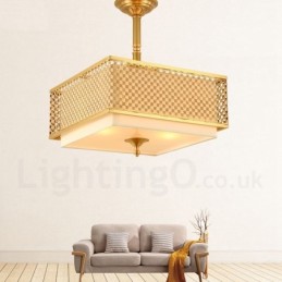 4 ライト レトロ 素朴 高級 真鍮 ペンダント ランプ シャンデリア ファブリック シェード付き