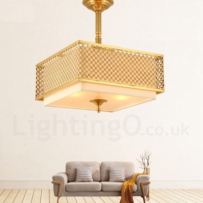 4 ライト レトロ 素朴 高級 真鍮 ペンダント ランプ シャンデリア ファブリック シェード付き