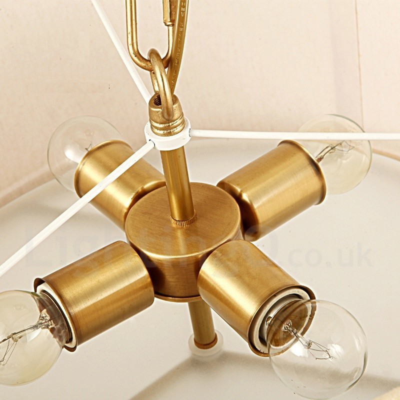 4 ライト レトロ 素朴 高級 真鍮 ペンダント ランプ シャンデリア ファブリック シェード付き