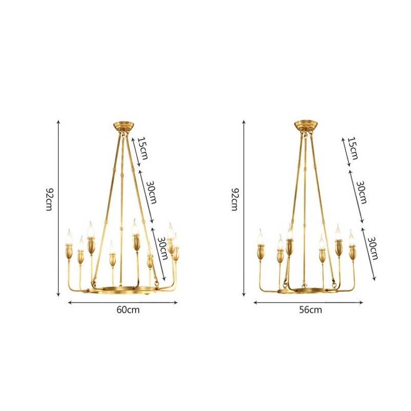 6 ライト 8 ライト レトロ 素朴 高級 真鍮 ペンダント ランプ シャンデリア