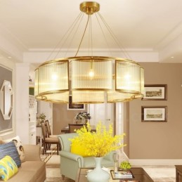 8 ライト レトロ 素朴 高級 真鍮 ペンダント ランプ シャンデリア ガラス シェード付き