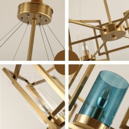 6 ライト レトロ 素朴 高級 真鍮 ペンダント ランプ シャンデリア ガラス シェード付き