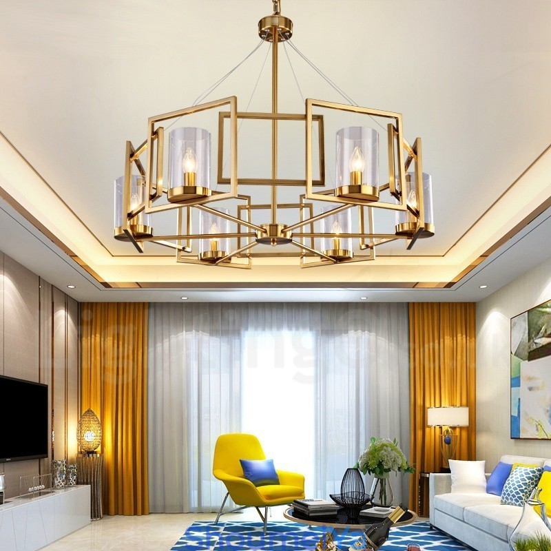 6 ライト レトロ 素朴 高級 真鍮 ペンダント ランプ シャンデリア ガラス シェード付き