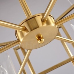 6 ライト レトロ 素朴 高級 真鍮 ペンダント ランプ シャンデリア ガラス シェード付き