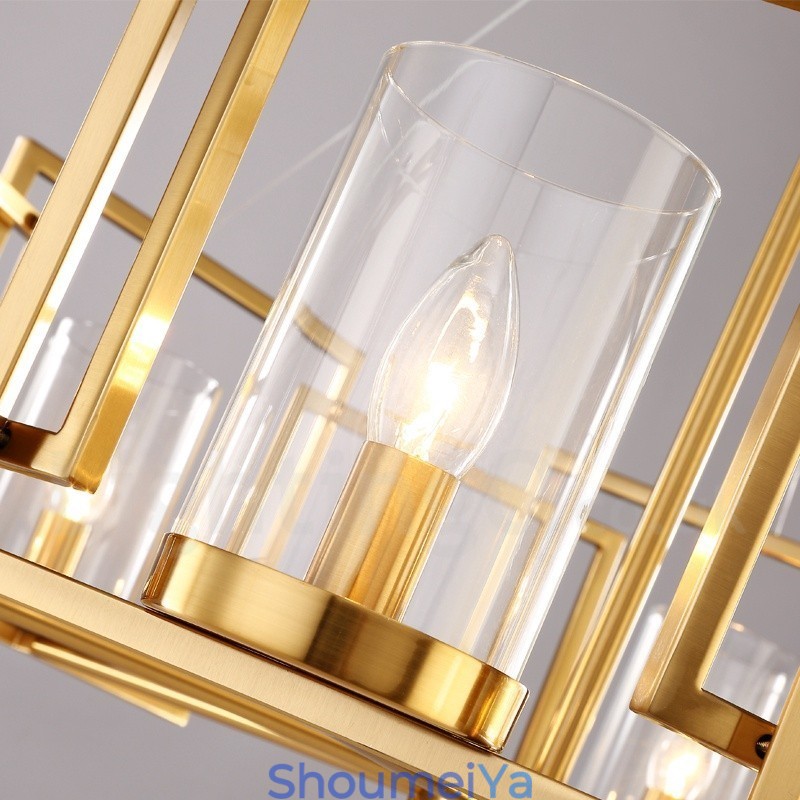 6 ライト レトロ 素朴 高級 真鍮 ペンダント ランプ シャンデリア ガラス シェード付き