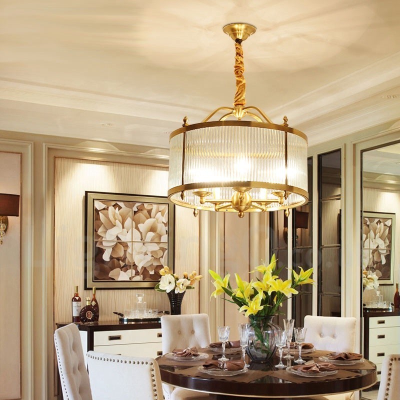 5 ライト レトロ 素朴 高級 真鍮 ペンダント ランプ シャンデリア ガラス シェード付き