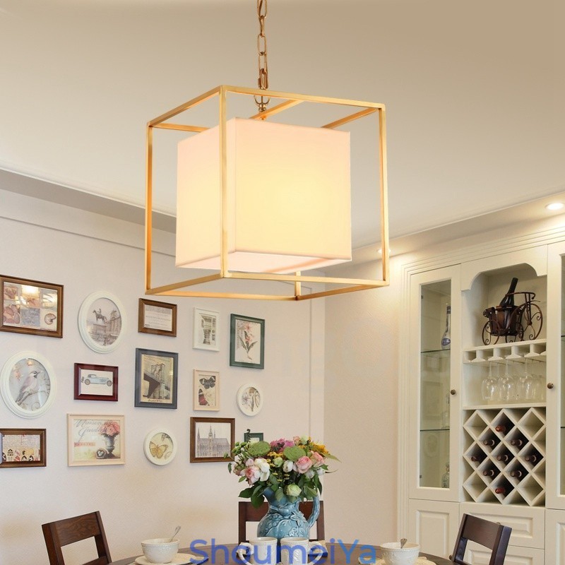 1 ライト レトロ 素朴 高級 真鍮 ペンダント ランプ シャンデリア ファブリック シェード付き