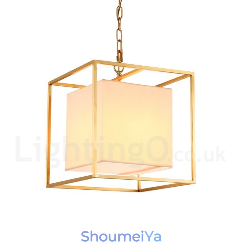 1 ライト レトロ 素朴 高級 真鍮 ペンダント ランプ シャンデリア ファブリック シェード付き