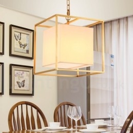 1 ライト レトロ 素朴 高級 真鍮 ペンダント ランプ シャンデリア ファブリック シェード付き