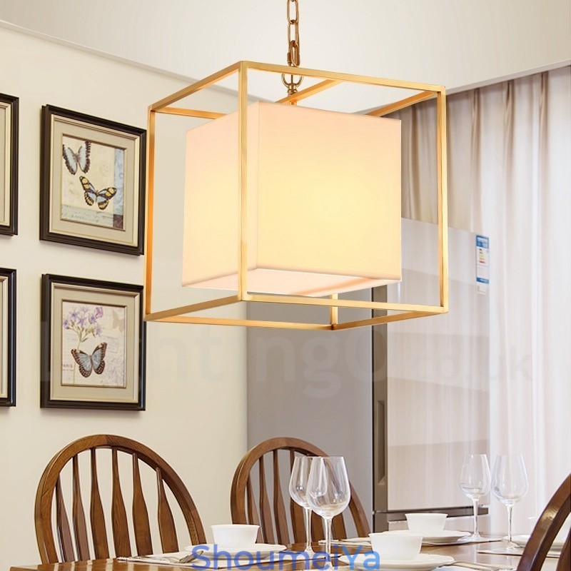 1 ライト レトロ 素朴 高級 真鍮 ペンダント ランプ シャンデリア ファブリック シェード付き