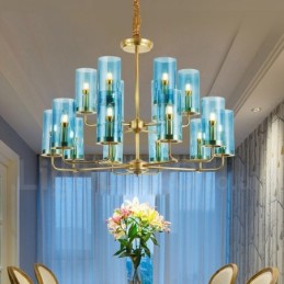 16 ライト レトロ 素朴 高級 真鍮 ペンダント ランプ シャンデリア ガラス シェード付き