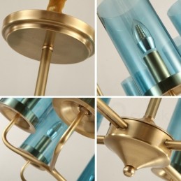 16 ライト レトロ 素朴 高級 真鍮 ペンダント ランプ シャンデリア ガラス シェード付き