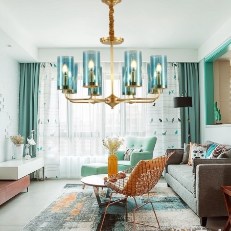 8 ライト レトロ 素朴 高級 真鍮 ペンダント ランプ シャンデリア ガラス シェード付き