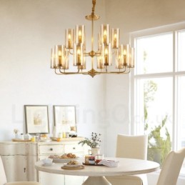 16 ライト レトロ 素朴 高級 真鍮 ペンダント ランプ シャンデリア ガラス シェード付き