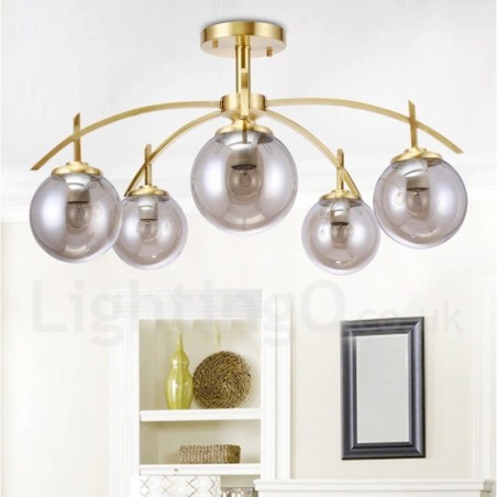 8 ライト レトロ 素朴 高級 真鍮 ペンダント ランプ シャンデリア ガラス シェード付き